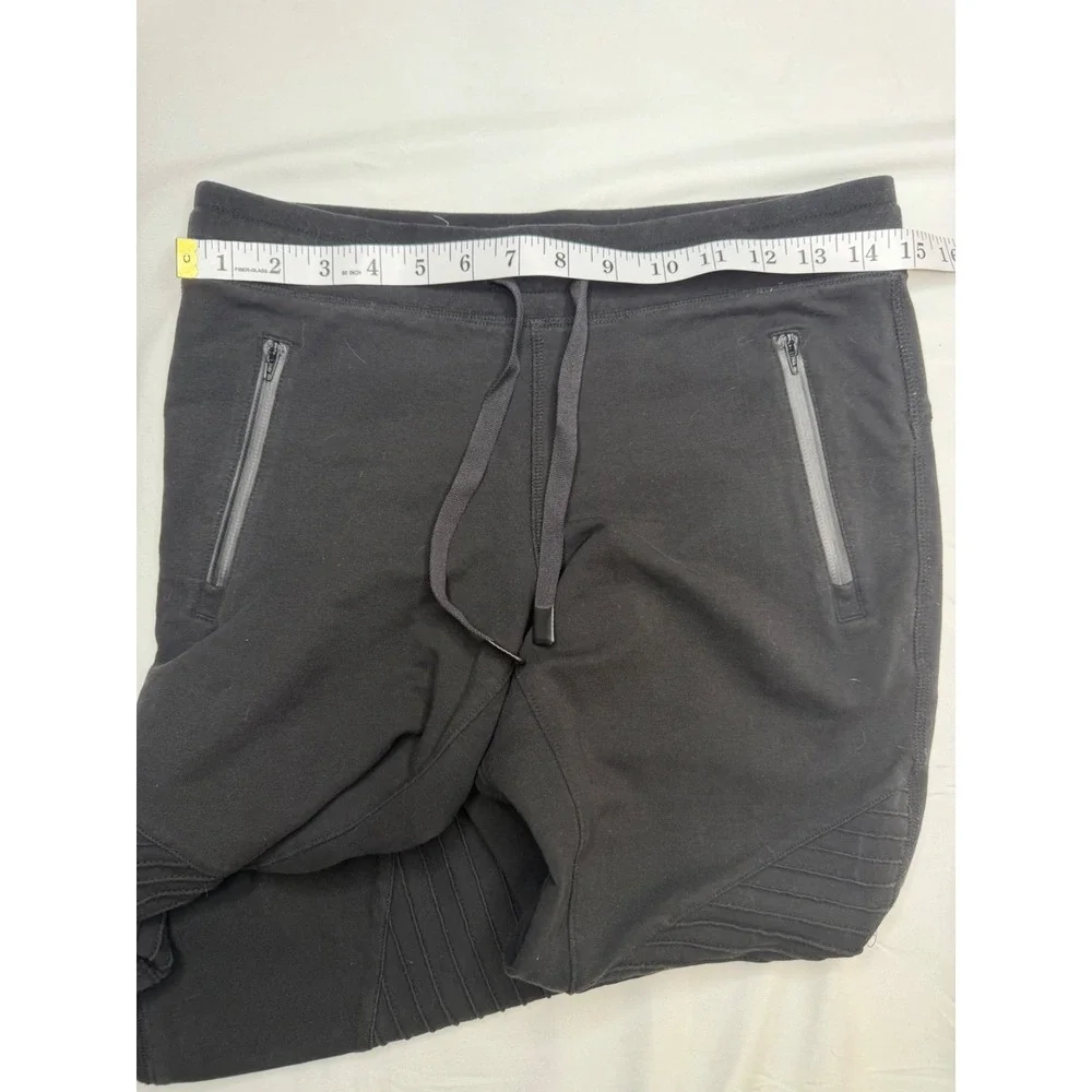 Alo Yoga Moto Jogger Pants Womens XS Black Ribbed Zip Pockets Drawstring Lounge